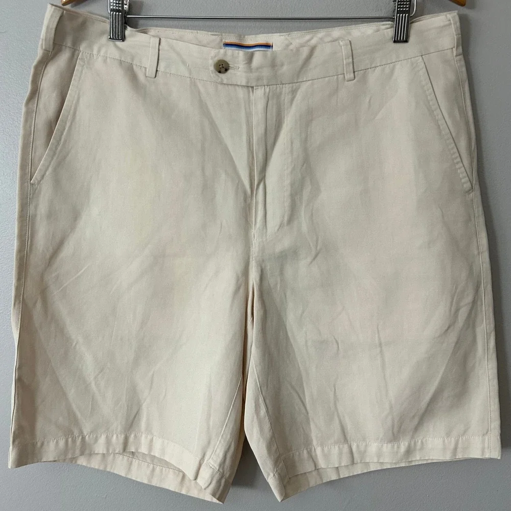 Peter Millar Shorts Mens 36 Cream Cotton Silk Blend Chino Golf Lightweight